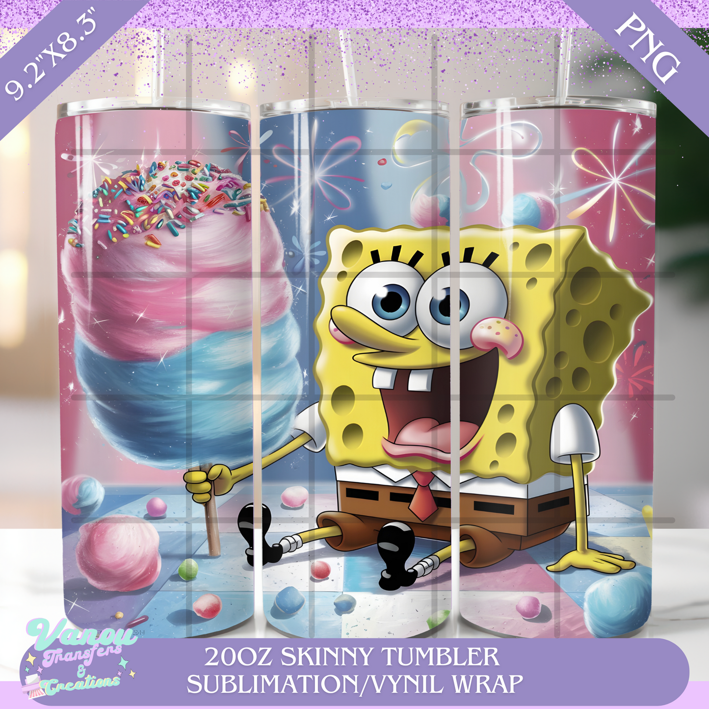 Yellow Sponge 20oz skinny tumbler PNG sublimation/vinyl