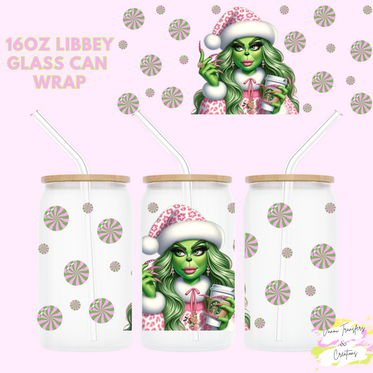 Sassy green girl UV DTF cup wrap