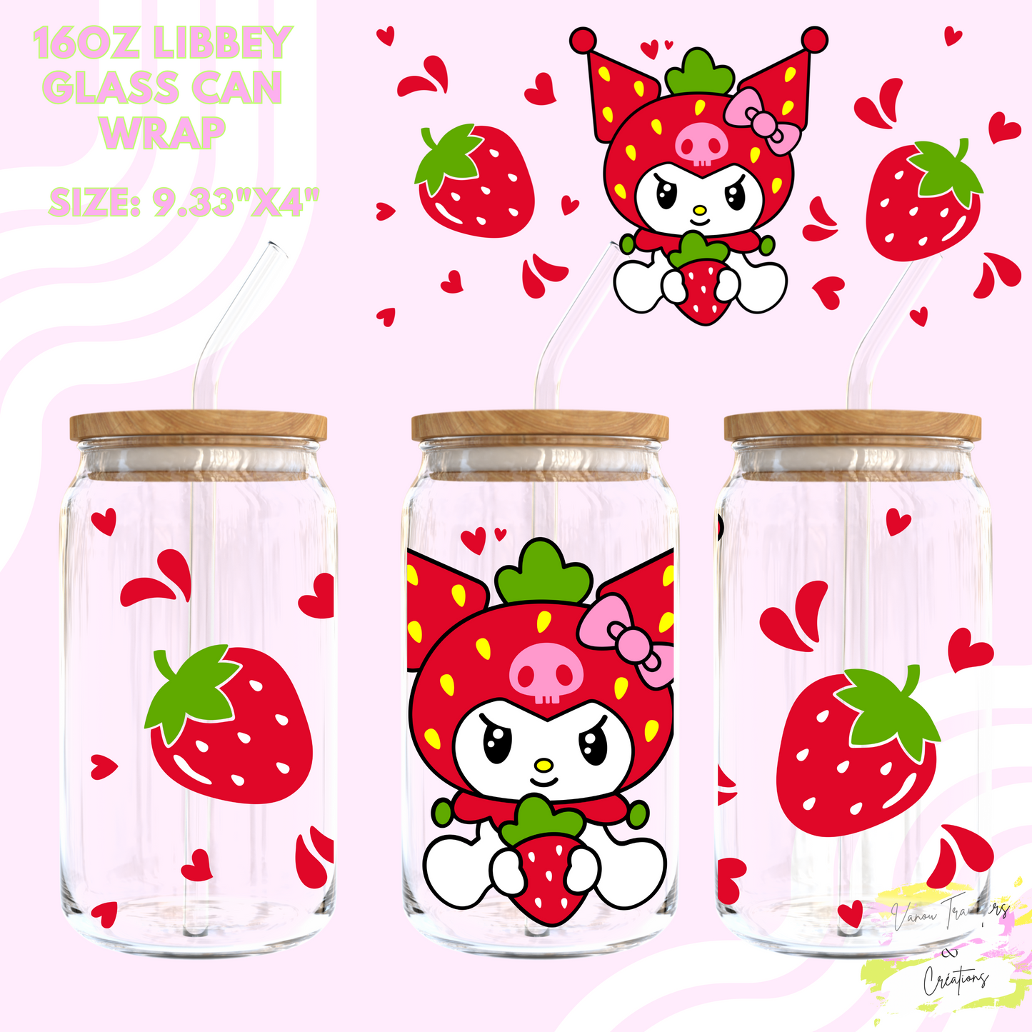 Strawberry Kawaii UV DTF cup wrap