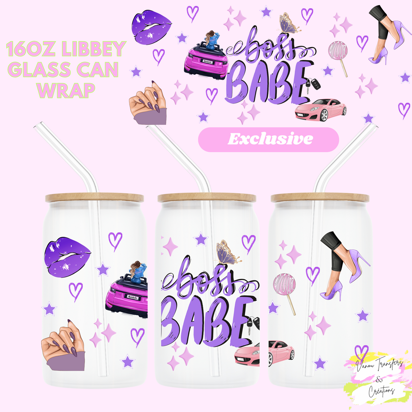 Boss babe( purple) UV DTF cup wrap