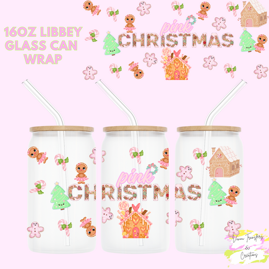 Pink christmas UV DTF cup wrap