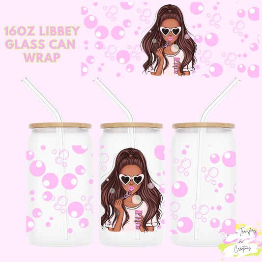 Bubbles girl brown hair #2 UV DTF cup wrap