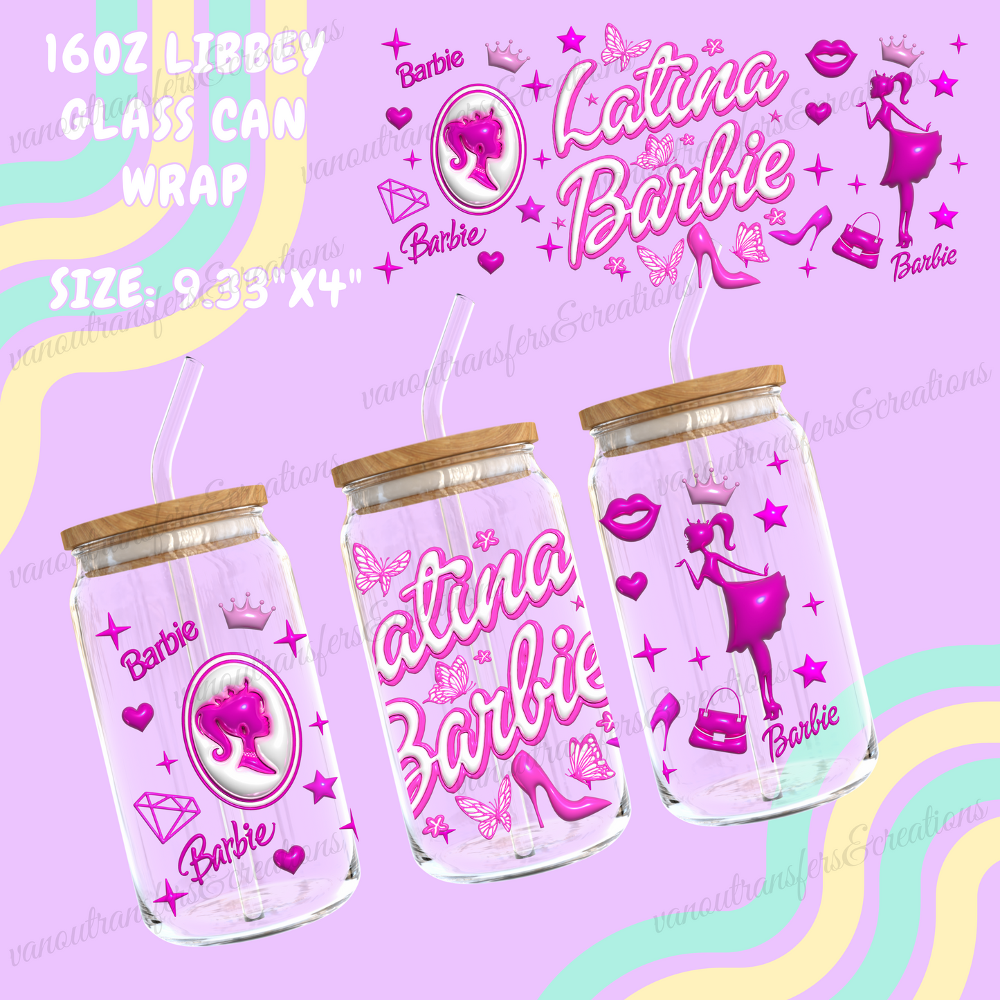 Latina Barbie UV DTF cup wrap