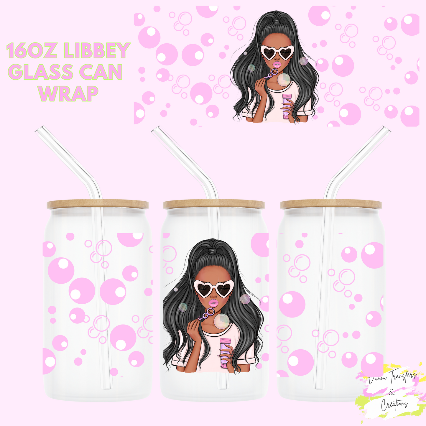 Bubbles girl #2 (black hair)UV DTF cup wrap