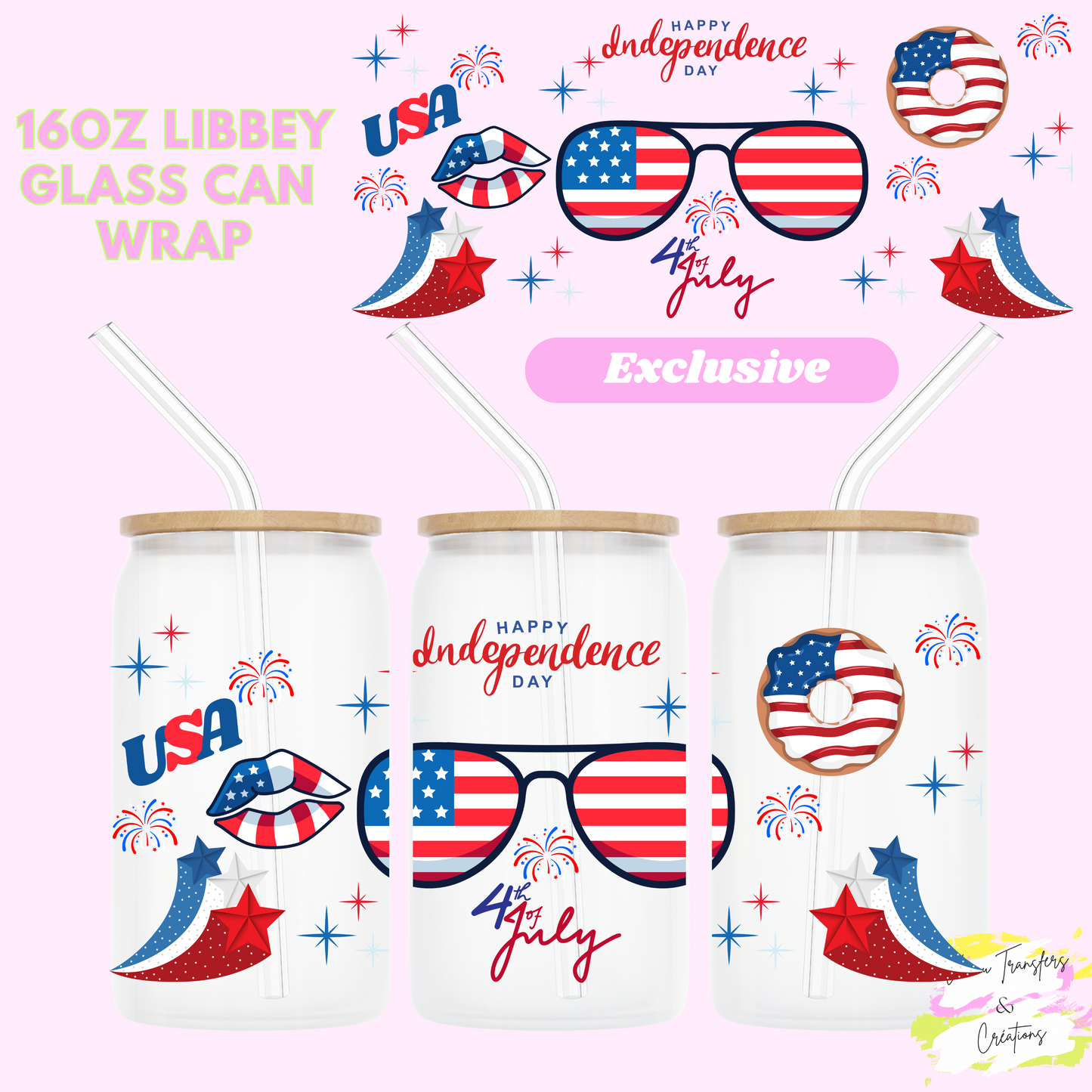 Happy independence day UV DTF cup wrap