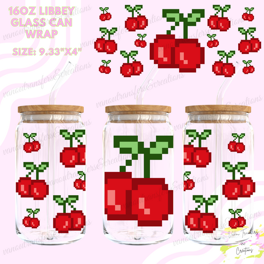 Pixel Cherry UV DTF cup wrap