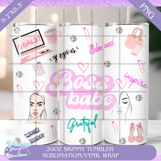 Boss babe 20oz skinny tumbler PNG sublimation/vinyl