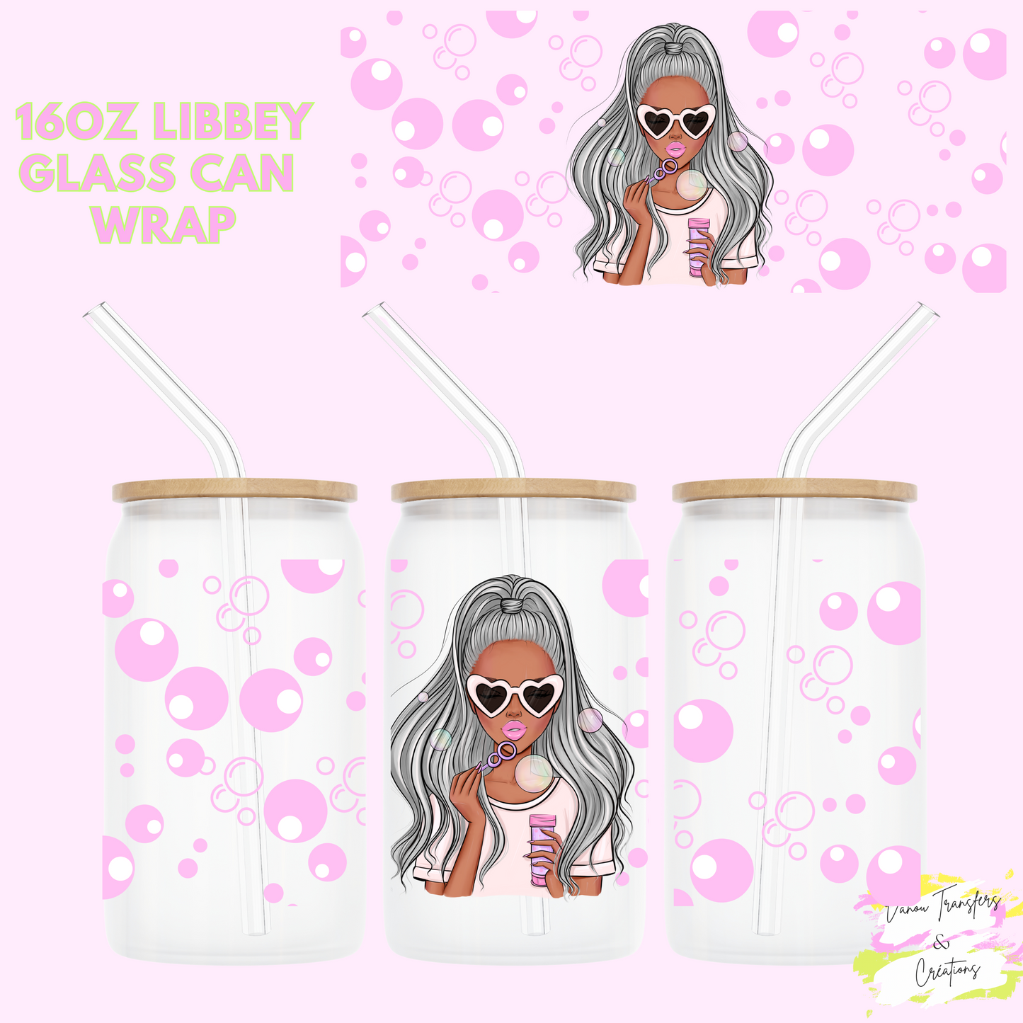 Bubbles girl grey hair #2 UV DTF cup wrap