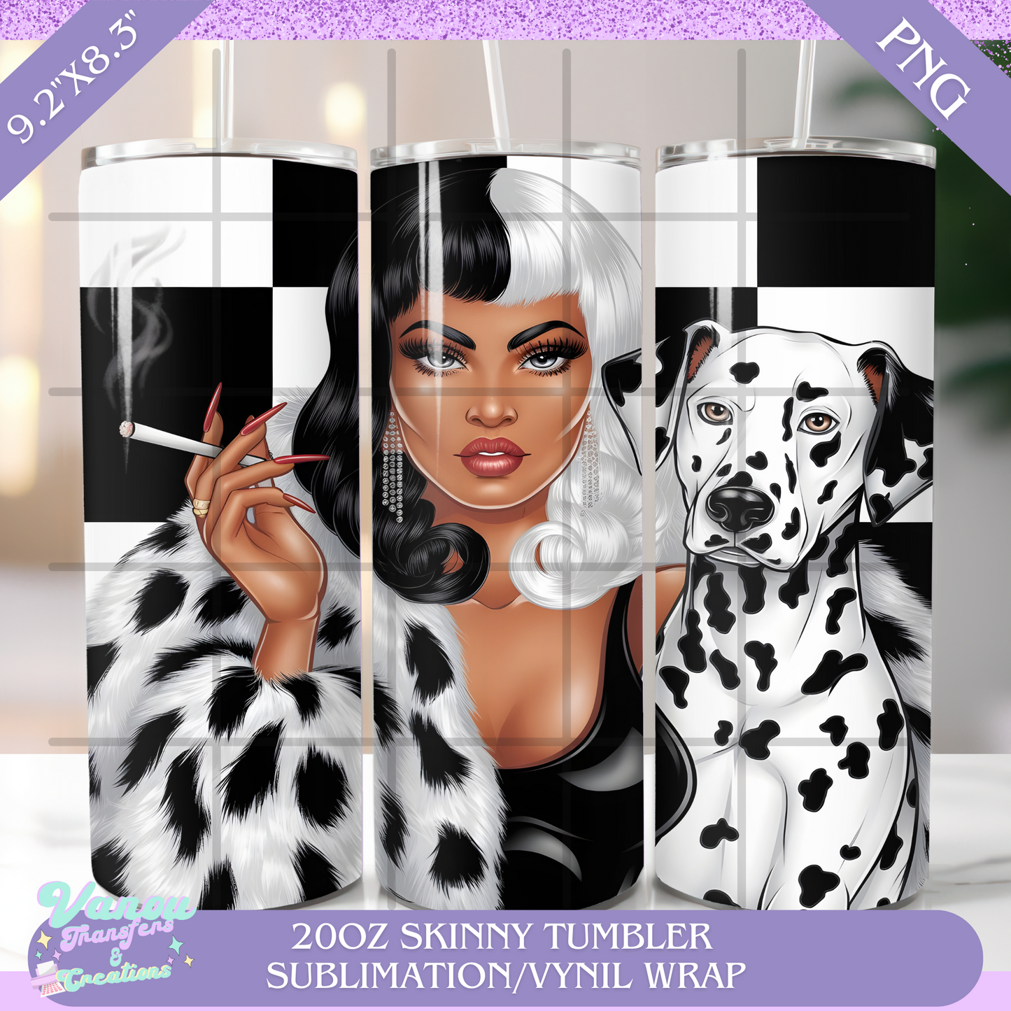 Black & white 20oz skinny tumbler PNG sublimation/vinyl