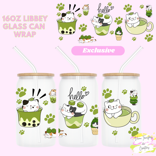 Hello matcha cats UV DTF cup wrap