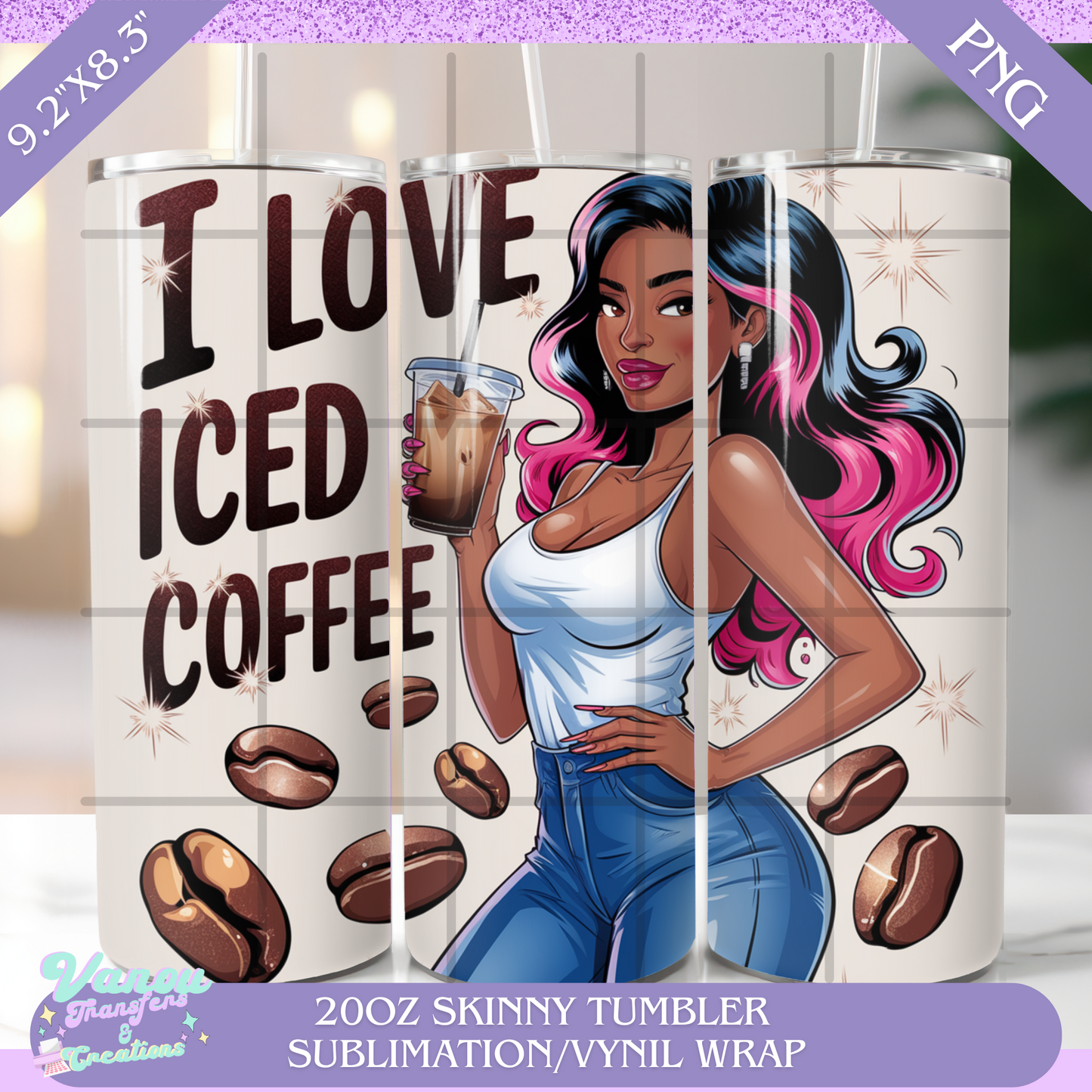 I love iced coffee 20oz skinny tumbler PNG sublimation/vinyl