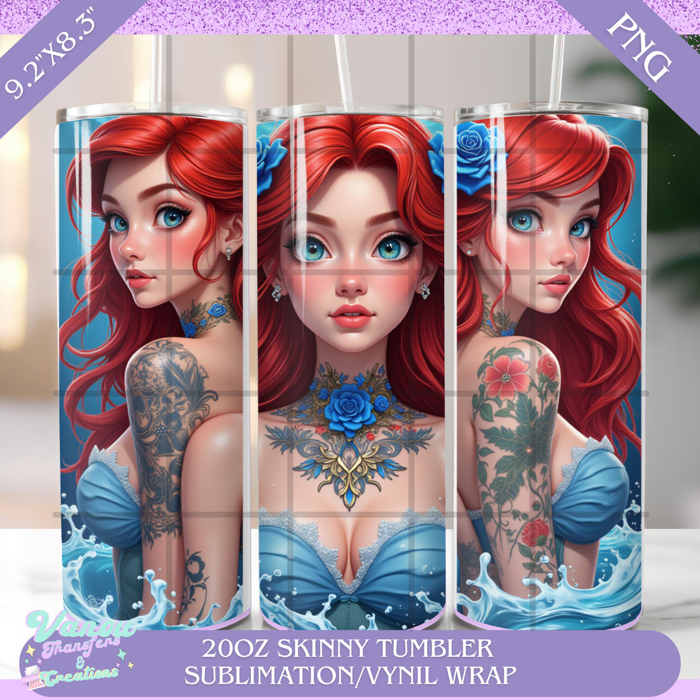 Little mermaid 20oz skinny tumbler PNG sublimation/vinyl