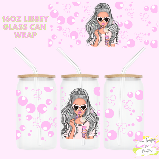 Bubbles girl #1 (grey hair)UV DTF cup wrap